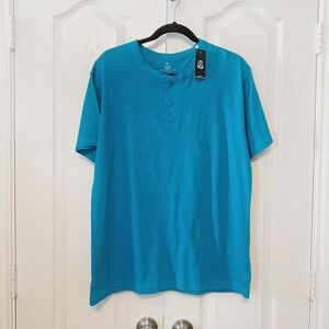 Sahara Club Mens  Short Sleeve T Shirt Teal Color Crew Neck With Buttons Size L
